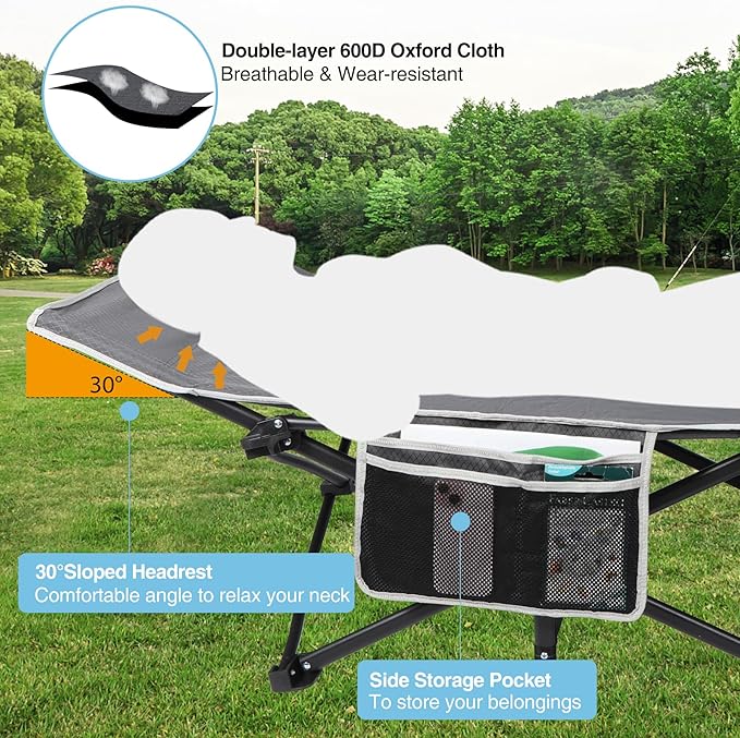 REDCAMP 2 Person Oversize Camping Cots for Adults 56'' Extra Wide Sleeping Cots Heavy Duty XXXL Cots Portable for Outdoor Indoor Office Grey