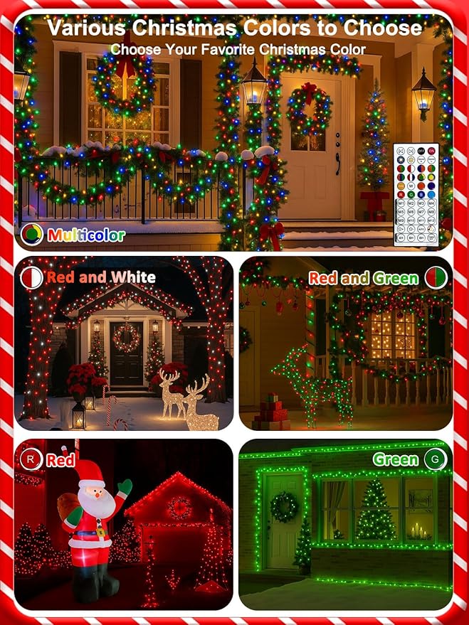 500LED Smart Color Changing Christmas Lights App Controlled 175FT Waterproof RGB Twinkle String Light Music Sync Multiple Modes Christmas Lights with Remote &amp Timer Indoor Outdoor Xmas Decoratio