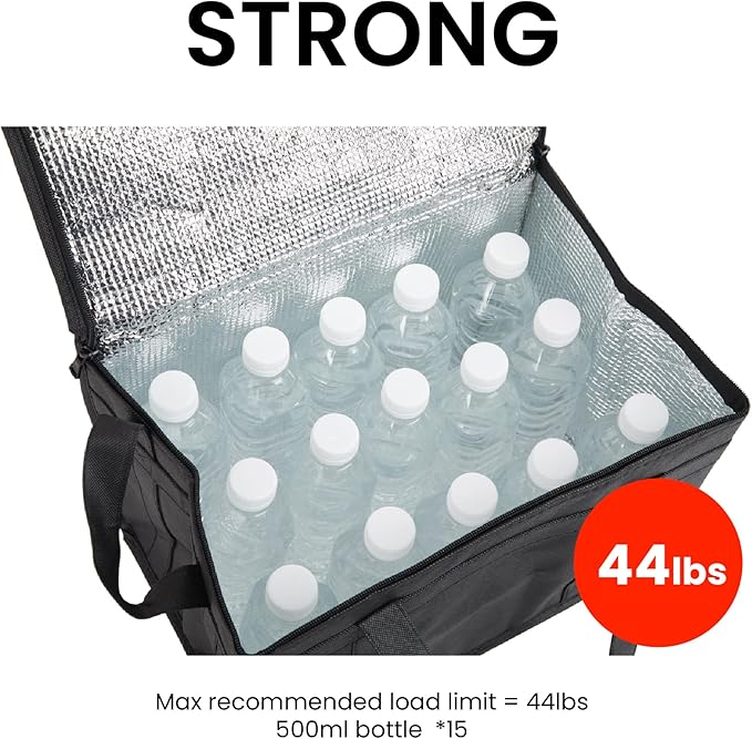 NZ home Insulated Bags for Food Delivery (Large) Grocery Shopping Cooler Bag Pizza Delivery Hot &amp Cold Catering Tote Reusable Foldable &amp Heavy Duty (2 Pack Black)