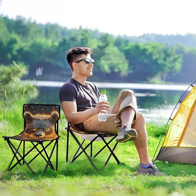 KLL Cool Bear Glowing Fireflies Packable Camp Chairs Ultra Lightweight Youth Camping Chair Carry Bag Included Travel Chair for Sports Outside