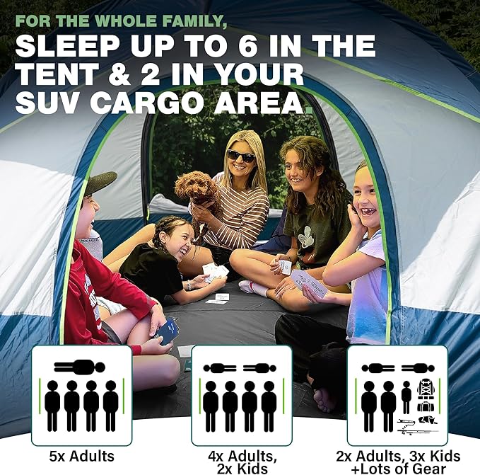 Universal SUV Camping Tent - Up to 8-Person Sleeping Capacity Includes Rainfly and Storage Bag - Car Tailgate Glamping Tent - 8'W x 8'L x 7.2'H Gray and Blue