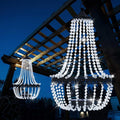 Hanging Solar Lantern Outdoor 28” Modern Clear Crystal Acrylic Chandelier with 30 Cool White Lights S Hook for Garden Yard Patio Gazebo Decorations