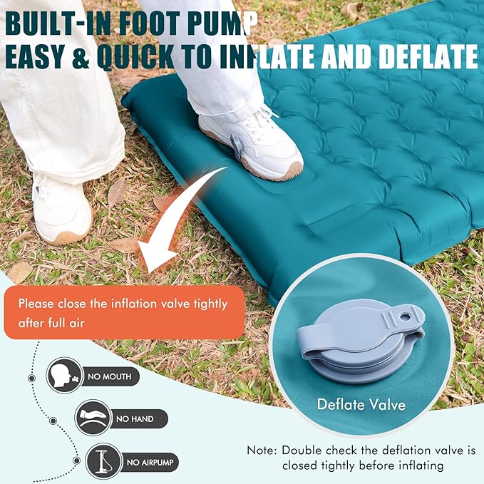 Inflatable Camping Sleeping Pad with Pillow Extra Thickness 4 Inch Sleeping Mat with Built-in Pump Compact &amp Ultralight Camping Air Mattress for Backpacking Hiking Tent Traveling