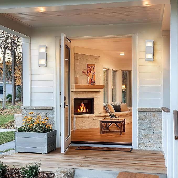 harriet Porch Lights Outdoor Modern - IP64 Waterproof Aluminum and Tempered Glass Cover 13 Rectangular Up/Down Wall Sconce for Porch Garage &amp Patio Exterior Lighting White