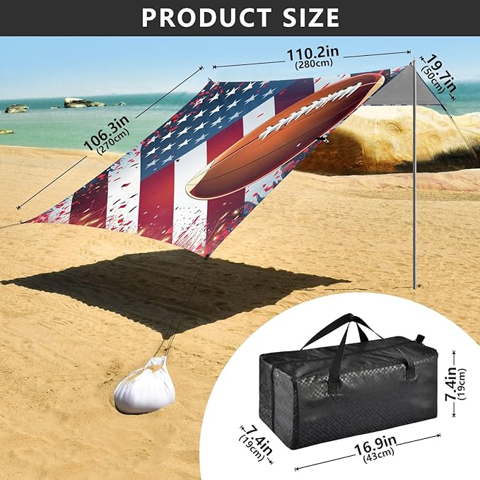 Camping Sun Shelters Soccer and Flag Print Beach Canopy 126 * 110.2in