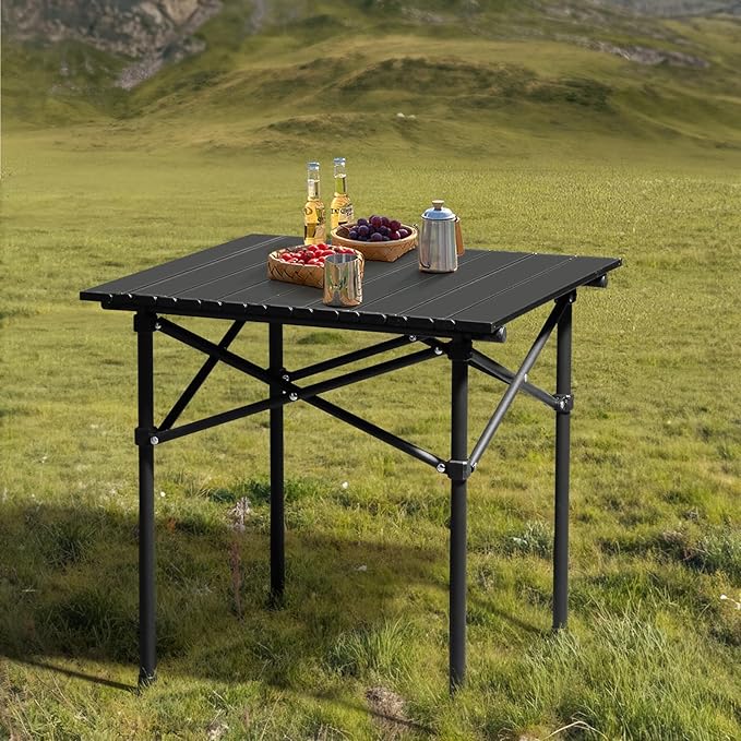 Folding Camping Square Table Portable Beach Table for 2-4 Persons Ultralight Collapsible Tables with Carry Bag Outdoor Camp Tables for Travel Hiking Backyard BBQ PartyLoads 220 Lbs 20x20 InBlack
