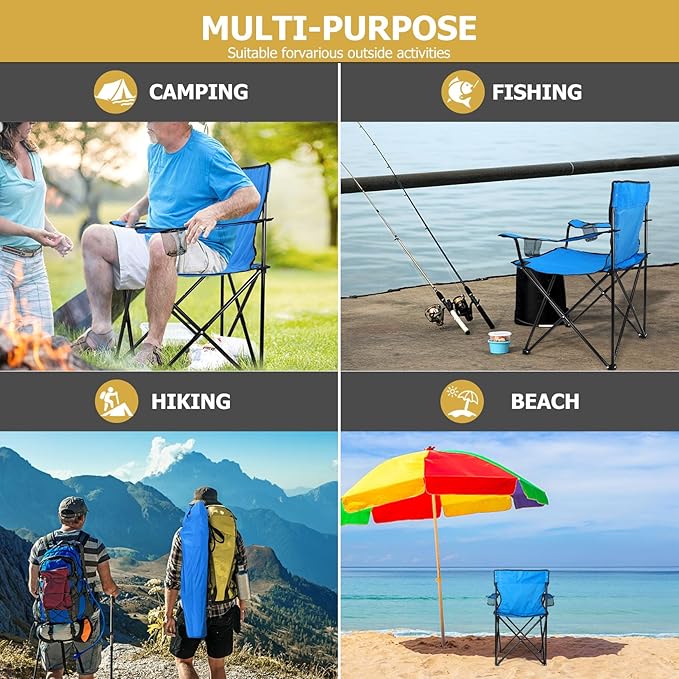 Joyfair Portable Camping Chair Outdoor Lawn Folding Chairs for Adults Heavy Duty Large Foldable Chairs for Beach Fishing Tailgating and More Outdoor Sport Carry Bag &amp Cup Holder
