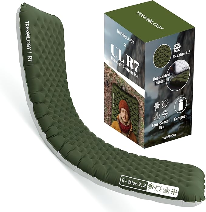 TREKOLOGY Sleeping Pad for Camping– Ultra-Lightweight 4 Thick Camping Mat with 7.2 R-Value for All Seasons– Compact Durable &amp Waterproof–Ideal for Backpacking Hiking and Outdoor Adventures UL