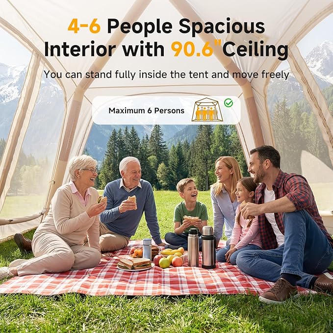 Inflatable Blow Up Tents for CampingWaterproof Oxford Hot Tent with Manual PumpSpacious Easy Setup Inflatable Camping Air Tent for Family Glamping