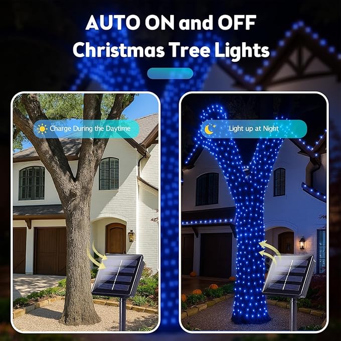 Extra-Long 144FT Solar String Lights for Outside 2 Pack 400LED Solar Fairy Lights Outdoor Waterproof Copper Wire with 8 Modes Solar Twinkle Lights for Tree Garden Party Patio Xmas Decor (Blue)