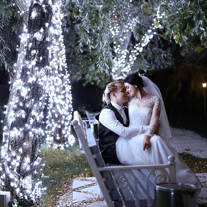 2 Pack Christmas Lights Outdoor Total 200FT 600 LED String Lights for Outside Waterproof with 8 Modes Green Wire Twinkle Tree Lights for Indoor Patio Xmas Decorations 1 Pack Blue &amp 1 Pack White