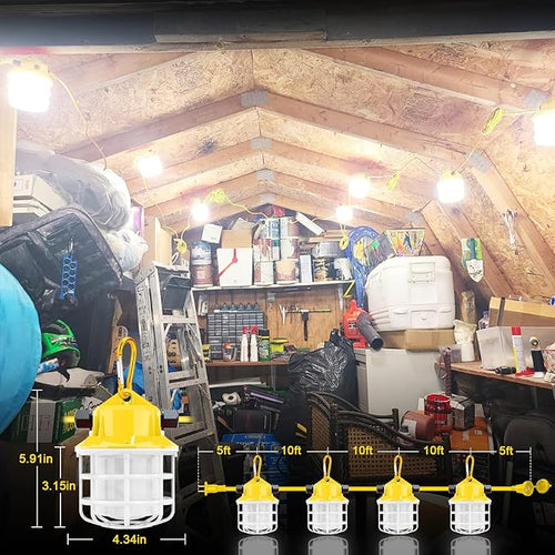 100ft LED Construction String LightsSuper Bright 150W 15000LM Waterproof IP65 Led String Work Lights Construction Temporary Lights (100ft-10lights)