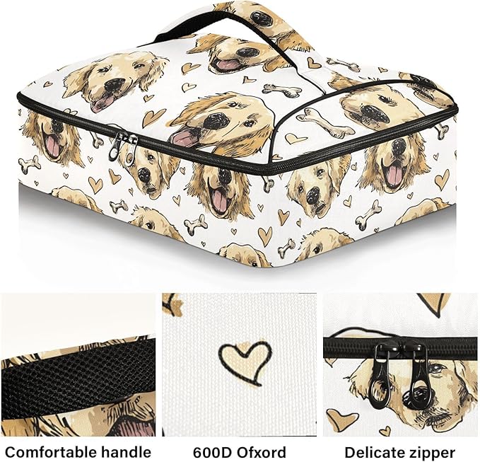 Casserole Carrier Pattern Lovely DogsInsulated Casserole Carrier for Hot or Cold Food Thermal Lunch Tote for Potluck Parties Picnic Beach Fits 9 x 13 Inches Baking Dish
