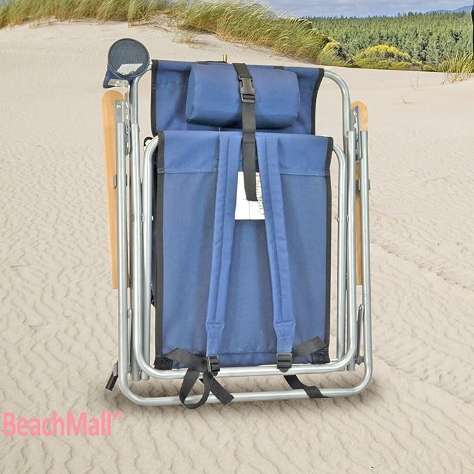 Rio Beach Original 4-Position Steel Backpack Chair with Pillow Hands-Free Beach Chair Backpack for Adults Navy