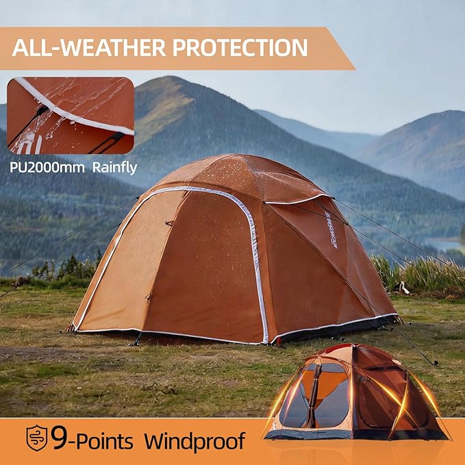 EchoSmile Tents for Camping Waterproof Windproof Tent with Multi-Pole 3-5 Person Spacious Dome Tent with Expandable Space for Shoes Packs &amp Wet Items Easy Setup Tent for Camping &amp Hiking