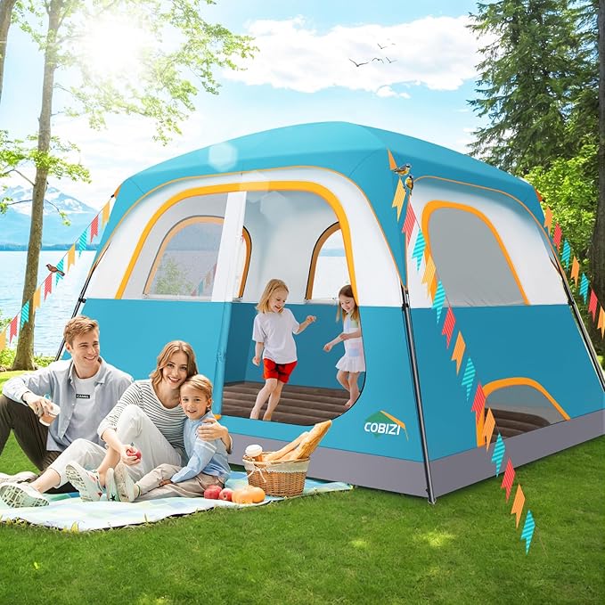 COBIZI Camping Tent 4 Person Easy Setup Waterproof Windproof Backpacking Tent with Removable Rainfly Lightweight Portable Outdoor Family Tents for Camping Travel Fishing Hiking Scouts (Green)