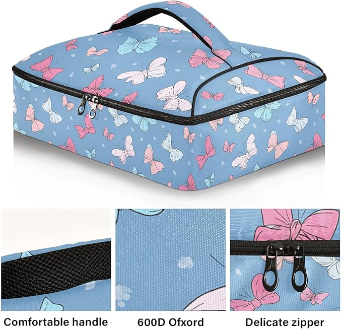 Casserole Carrier Grace Butterflies BowsInsulated Casserole Carrier for Hot or Cold Food Thermal Lunch Tote for Potluck Parties Picnic Beach Fits 9 x 13 Inches Baking Dish