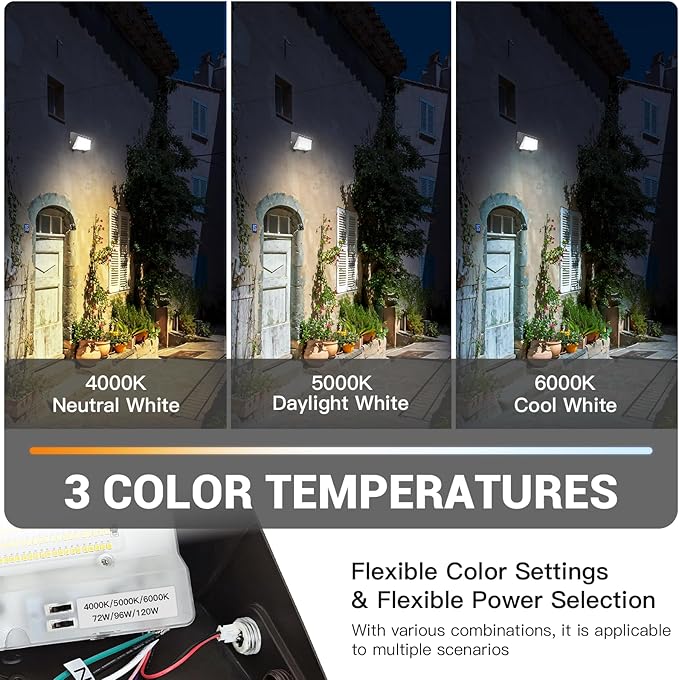 JTT LED Wall Pack Light with Dusk-to-Dawn Sensor 120W/96W/72W Selectable[Eqv.900W HPS/HID]18000LM 6000K/5000K/4000K Daylight WallPack Lights Outdoor LED for Parking LotWarehouseHouseYard-2pack