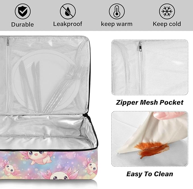 Casserole Carrier Kawaii AxolotlsInsulated Casserole Carrier for Hot or Cold Food Thermal Lunch Tote for Potluck Parties Picnic Beach Fits 9 x 13 Inches Baking Dish