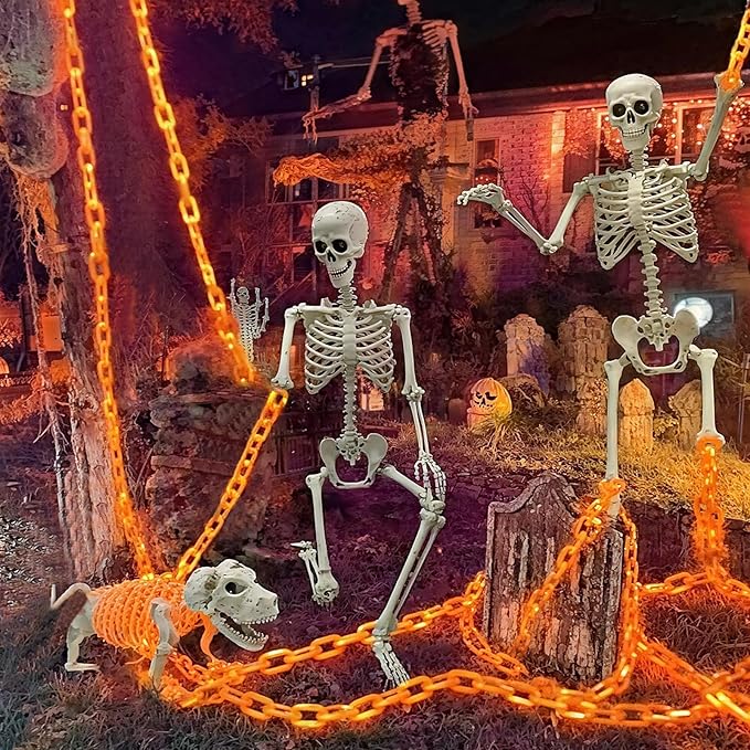 Solar Halloween Chain String Lights Decoration Upgraded 10Ft 160LED Orange Plastic Lights with 8 Lighting Modes for Indoor Outoor Halloween Party Cosplay Haunted House Spooky Decor