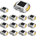 JIGUOOR Solar Deck Lights LED Driveway Lights Solar Powered Dock Light Outdoor IP68 Waterproof Road Markers for Step Sidewalk Stair Boat Garden Ground Pathway Yard (Yellow 14 Pack)