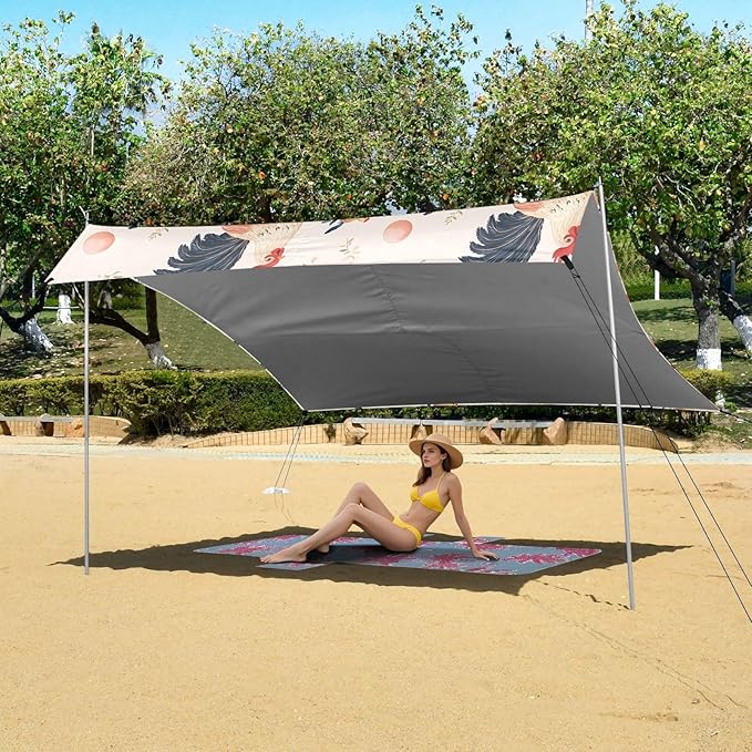 Rooster Eggs Pattern Camping Sun Shelter Beach Tent Portable Beach Sun Shade Outdoor Canopy for Camping Trips Fishing Picnic