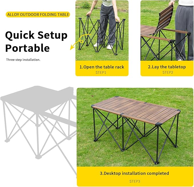 Whitsunday Outdoor Table 42.1 * 22.4inch Heavy-Duty Portable Camping Folding Dinner Table for Outdoor Picnic BBQ Cooking - Dark Walnut