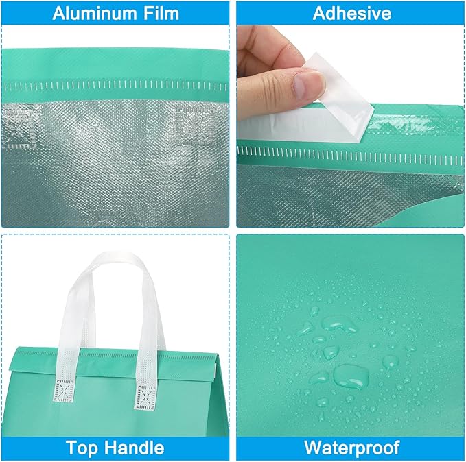 PATIKIL Insulated Take Away Bags 25 Pcs Insulation Cooler Bag Grocery Thermal Bags 11.8 x 7.9 x 12.6 Inch for Hot Cold Frozen Food Delivery Mint Green