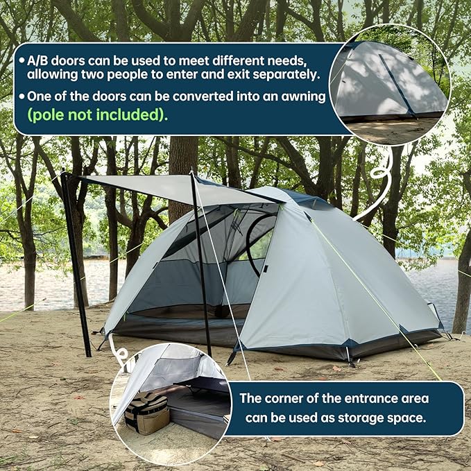 1–2 Person Backpacking Tent Lightweight Waterproof Camping Tent with Rainfly Easy Setup Portable Hiking Tent for Outdoor Camping