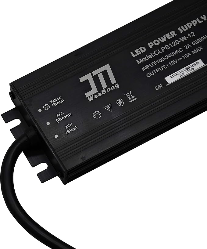 Power Supply 12VDC 10A 120W Waterproof IP67 Outdoor Aluminum 18mm Slim 110V 120V 12V Converter Constant Voltage for DC 12Volt LED Strip Lights Signs (CLPS120-W-12)