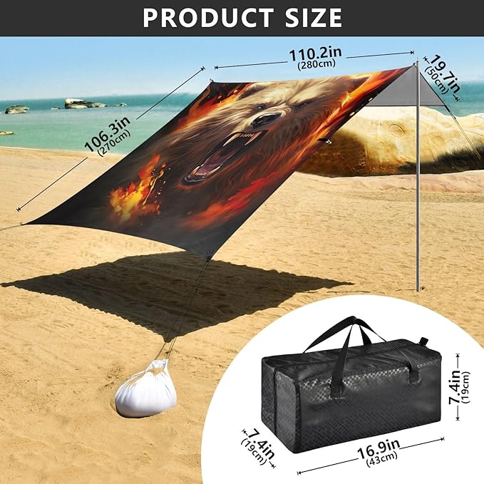 Flame BearCamping Sun Shelters 9.2 x 10.5 FT Beach Canopy Tent Sun Shade with Carrying Bag for Camping Trips Fishing Backyard Fun or Picnics 21340565