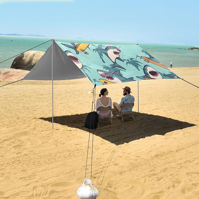 Beach Tent Sun Shelter Skateboarding Shark Sunglasses Lightweight &amp Easy Setup Beach Shade Canopy for Camping Fishing