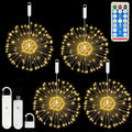 FOOING 4 Pack Firework Lights LED Hanging Christmas Lights 8 Modes USB Rechargeable Battery Operated Fairy Light with Remote Twinkle Star String Lights for Party Christmas Decoration Outdoor Indoor