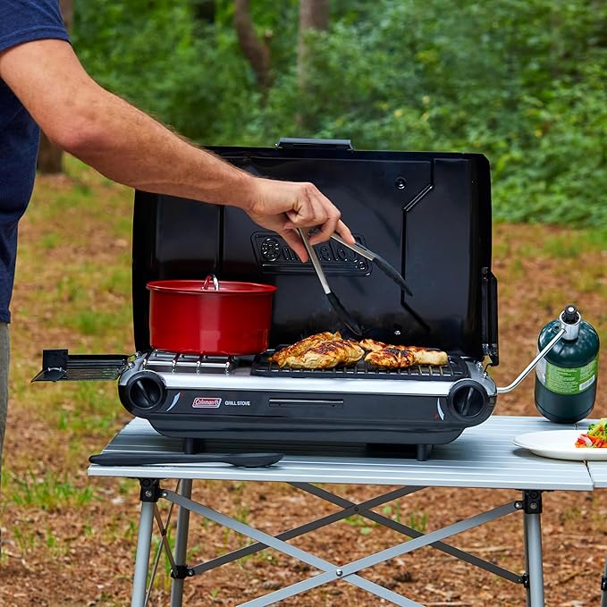 Coleman Tabletop 2-in-1 Camping Grill/Stove 2-Burner Propane Grill &amp Stove with Adjustable Burners &amp 20000 BTUs of Power Great for Camping Tailgating Grilling