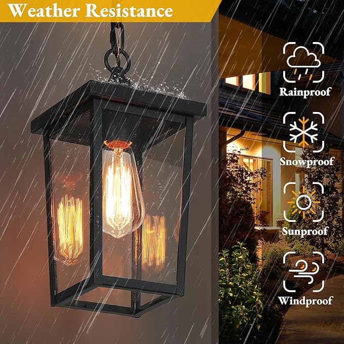 LOG BARN Outdoor Pendant Light Fixture Farmhouse Exterior Lights Anti-Rust Ceiling Outdoor Light with Clear Glass Lantern Hanging Light for Front Door Entry Porch and Gazebo