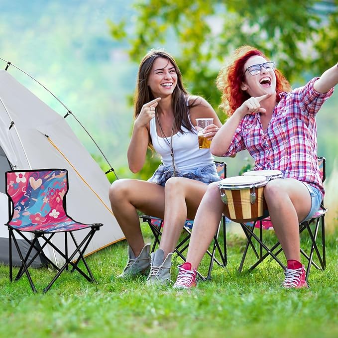 Flowing Flower Portable Camping Chairs Folding Chair - Durable Oxford Fabric Lightweight Iron Frame Easy Fold Design - Ideal for Outdoor Activities Camping Fishing and Travel