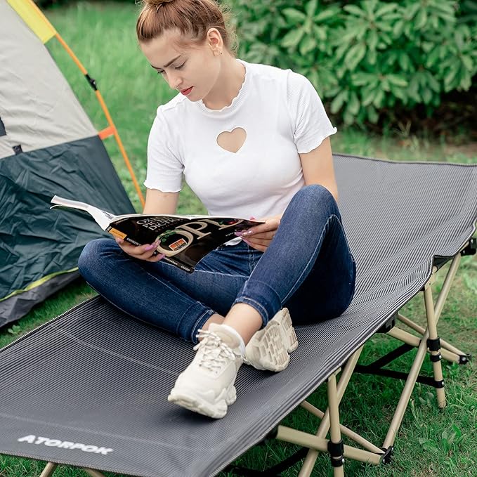 ATORPOK Camping Cot for Adults Comfortable Tent Folding Cot for Sleeping Lightweight Folding Bed with Carry Bag for Kids Supports 450 lbs Office Na