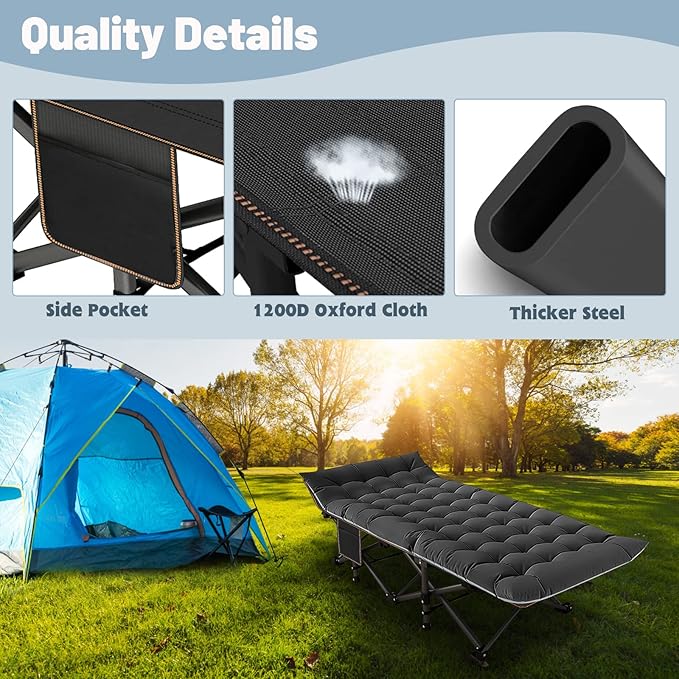 XXL Oversized Camping Cot for Adults with Mattress Portable Sleep Bed for Outdoor Travel Hiking Beach Includes Carry Bag - Comfortable &amp Durable