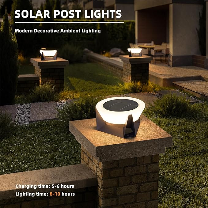 Solar Post Lights 11 Modern Post Light Dusk to Dawn Outdoor Column Cap Light Waterproof Solar Gate Pillar Lamp 3000K LED Landing Lighting Fixture for Patio Garden Decoration