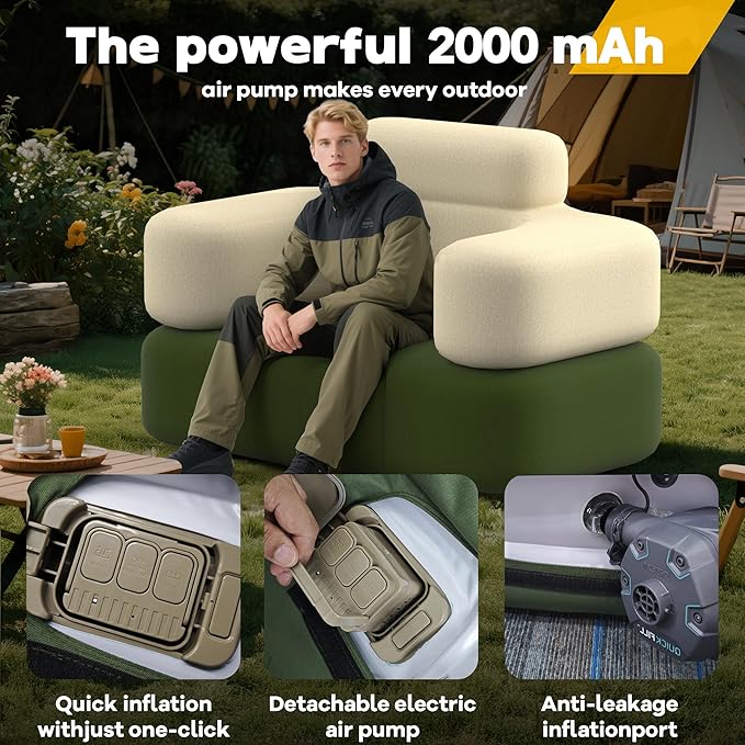 Portable Inflatable Sofa with Built-in Pump - Durable Multifunctional Blow Up Couch for Camping Outdoor Travel Home Backyard (Single)