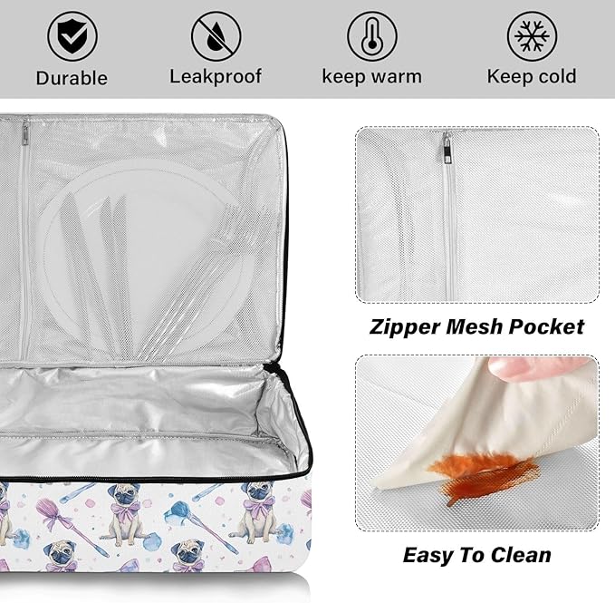 Casserole Carrier Cartoon Dog PatternInsulated Casserole Carrier for Hot or Cold Food Thermal Lunch Tote for Potluck Parties Picnic Beach Fits 9 x 13 Inches Baking Dish