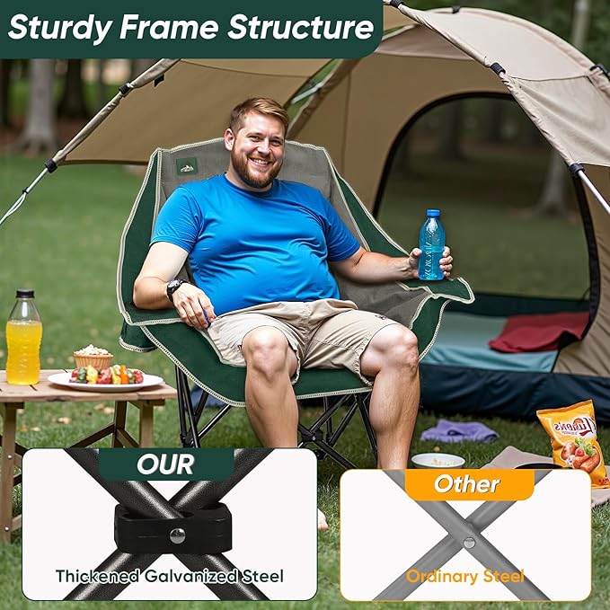 Northroad Oversized Foldable Camping Chair Outdoor Padded Lawn Chair w/Cup HolderCarry Bag for Beach Hiking and PicnicsHeavy-Duty 300-lbs Capacity Purple