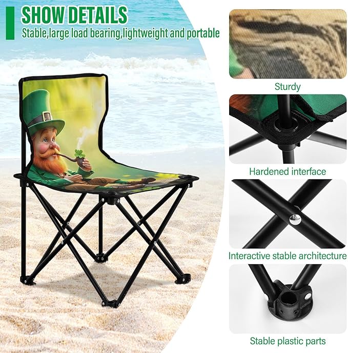 St. Patrick's Day Man Portable Camping Chairs Folding Chair - Durable Oxford Fabric Lightweight Iron Frame Easy Fold Design - Ideal for Outdoor Activities Camping Fishing and Travel