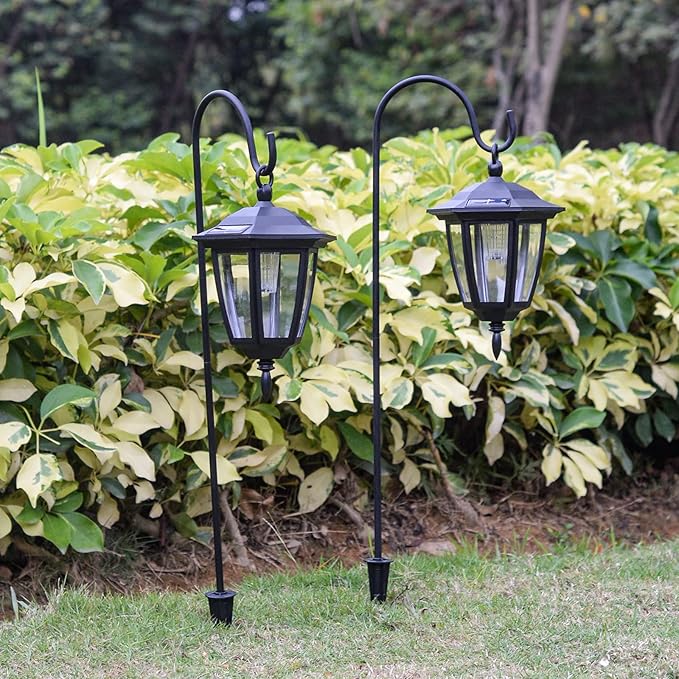 Viewsun 34 Inch Solar Hanging Lights Shepherd Hook Lights with 2 Shepherd Hooks Waterproof Outdoor Decorative Solar Lantern Lights for Garden Decor Patio Backyard Pathway 2 Pack