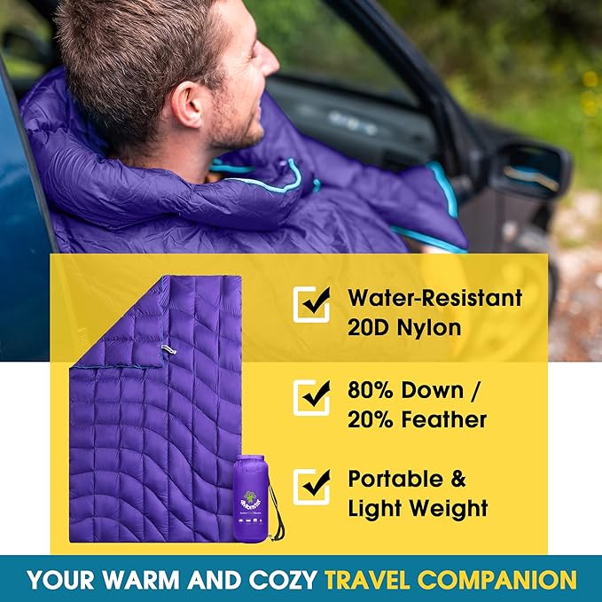 4Monster Down Camping Blanket - Outdoor Travel Quilt Puffy 650 Fill Packable LightweightWind &amp Waterproof | Ideal for Stadium BackpackingPicnics Beach and Hiking