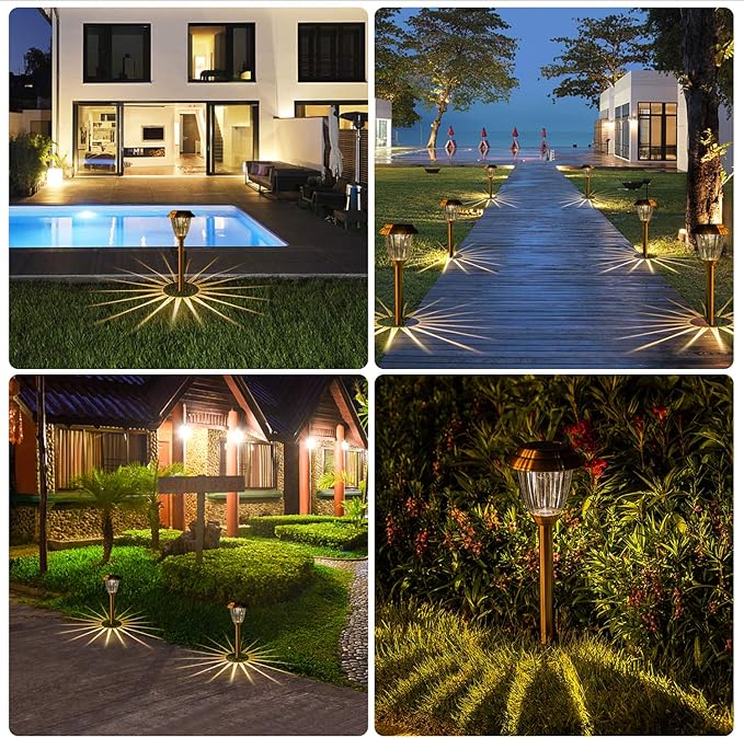 Solar Lights Outdoor - 8 Pack Copper Garden Walkway Lights Solar Powered Waterproof for Garden Lawn Yard Pathway