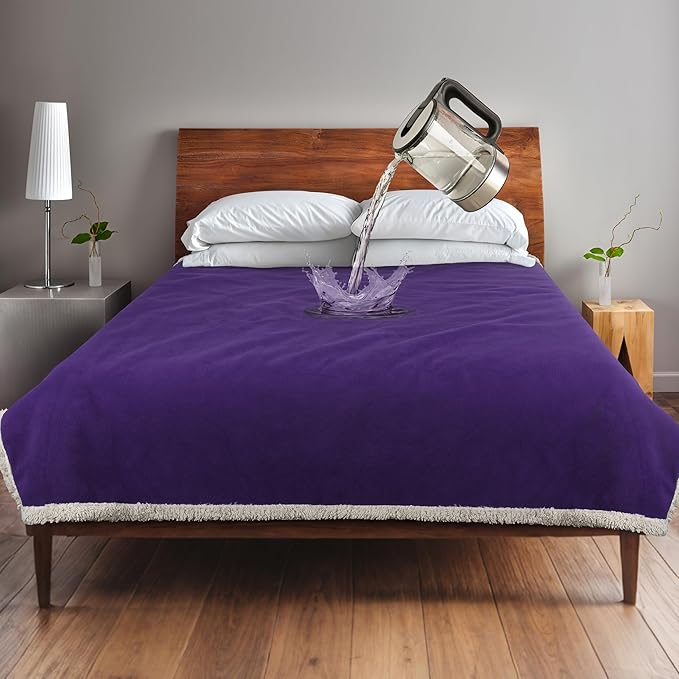 Catalonia Waterproof Bed Blanket Washable Leakproof Bed Cover Reversible Protector Blanket for Couch Sofa Stain Proof Blanket Pad for Adults 80X60 inches Purple