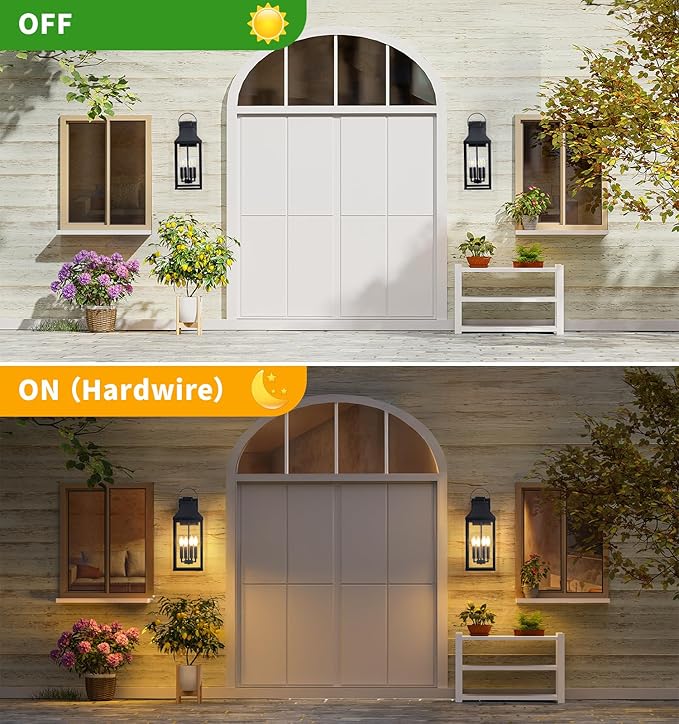 tewei 22'' Large Outdoor Wall Light Porch Light Outdoor Wall Sconce Lantern 4-Light Modern Black Exterior Lighting Fixture Wall Mount Outside Light for House Garage 1-Pack