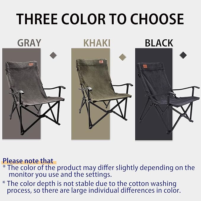 CAMPINGMOON Portable Cotton Canvas Campfire Bonfire Open Fire Camping Chair Low Style Chair Black F-1003C-BK
