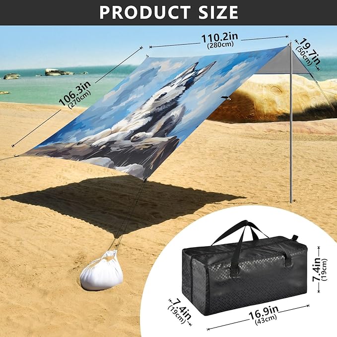 Camping Sun Shelters Husky Lying on Branches Beach Canopy 126 * 110.2in